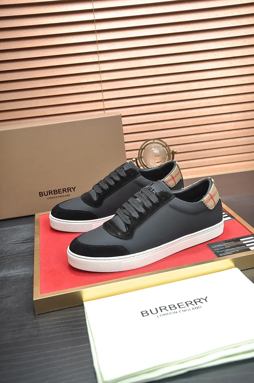 Men's shoes💰480💶[Burberry] (cowhide lining) classic low-top sneakers｜Imported cowhide with classic plaid fabric｜Cow leather lining｜Original outsole｜Fine workmanship and comfortable to wear Size: 38-44 (customized at 45)